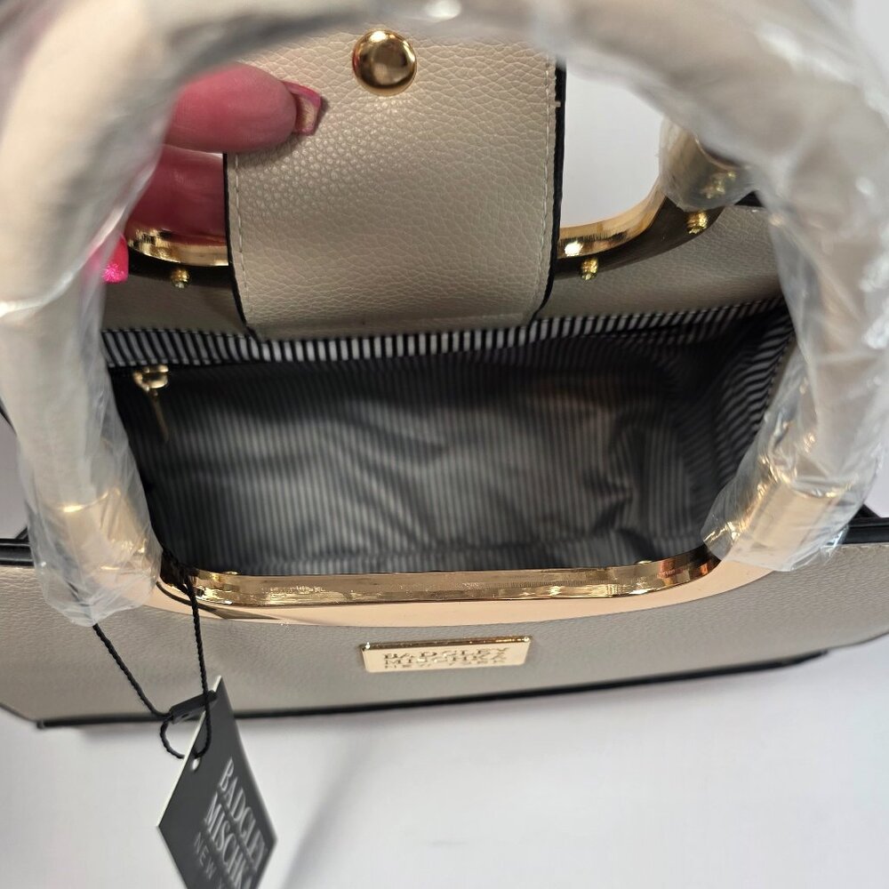 Badgley Mischka New York Top Handle Satchel Cream Gold Frame Structured Handbag - Picture 4 of 11